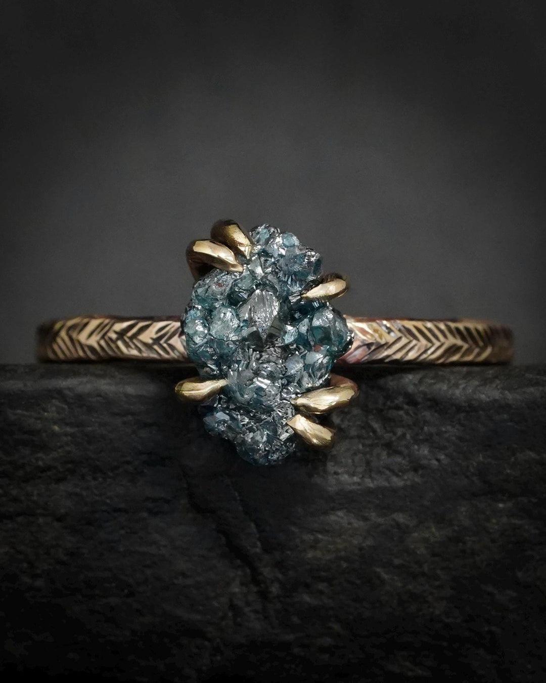 Rustic Raw Blue Diamond Ring