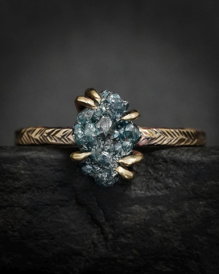 Rustic Raw Blue Diamond Ring