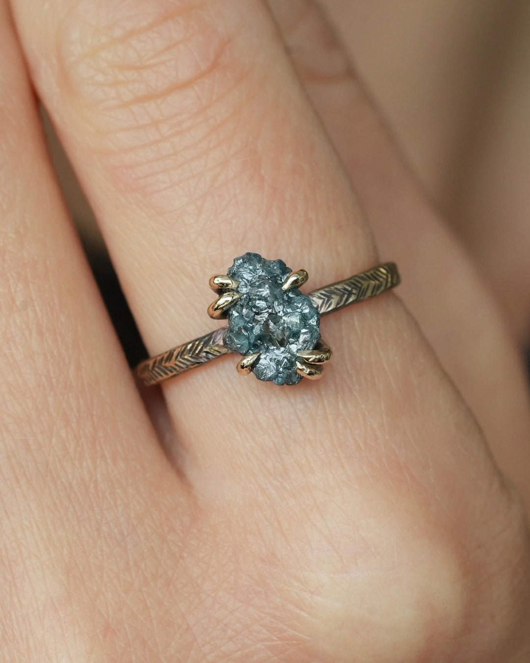 Rustic Raw Blue Diamond Ring