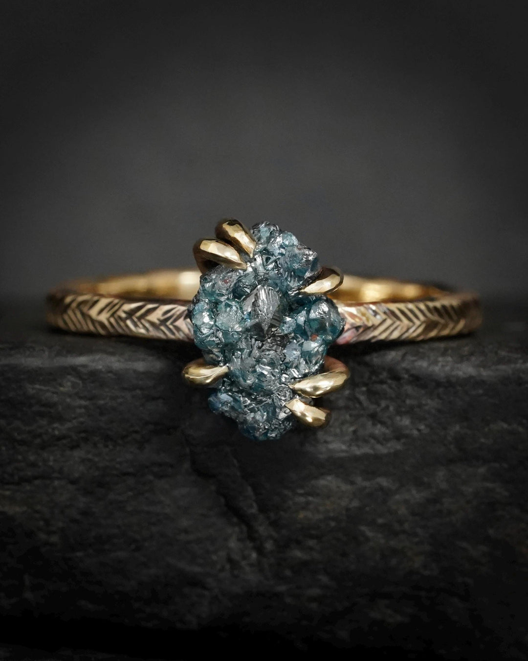 Rustic Raw Blue Diamond Ring