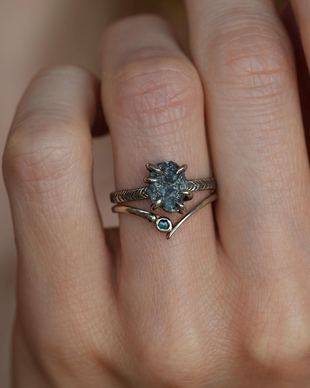 Rustic Raw Blue Diamond Ring