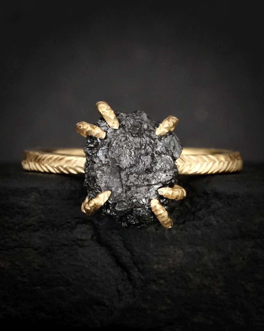 Rustic Raw Black Diamond Ring
