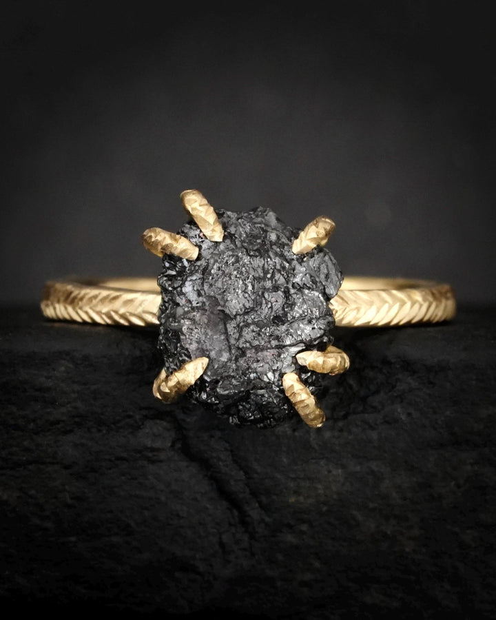 Rustic Raw Black Diamond Ring