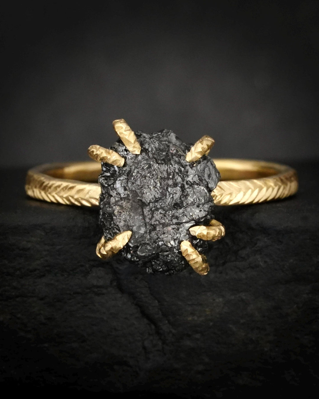 Rustic Raw Black Diamond Ring