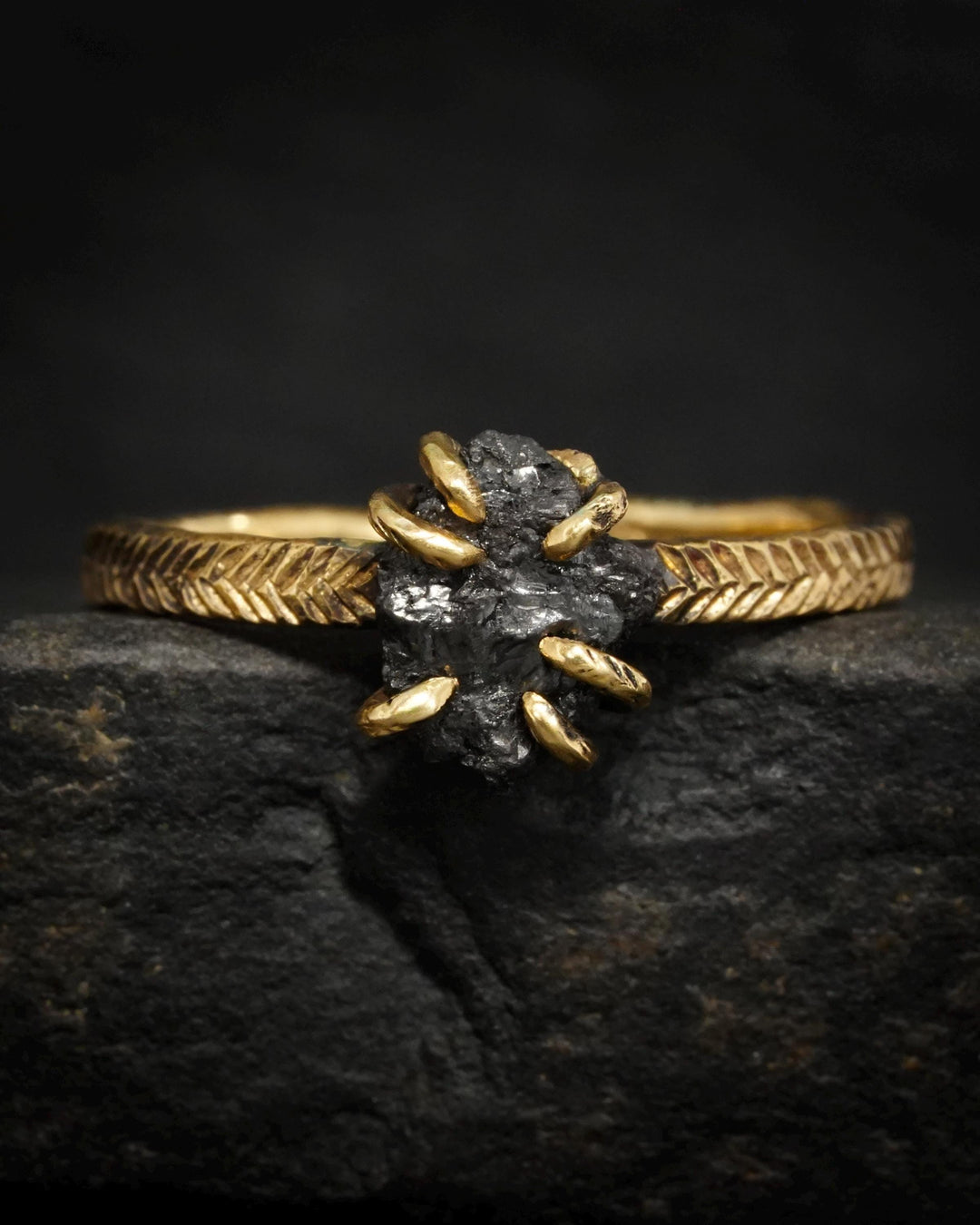 Raw Black Diamond Engagement Ring