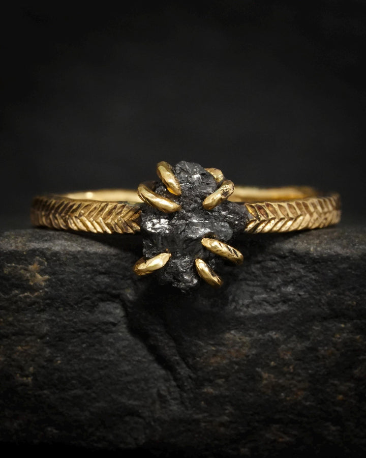 Raw Black Diamond Engagement Ring
