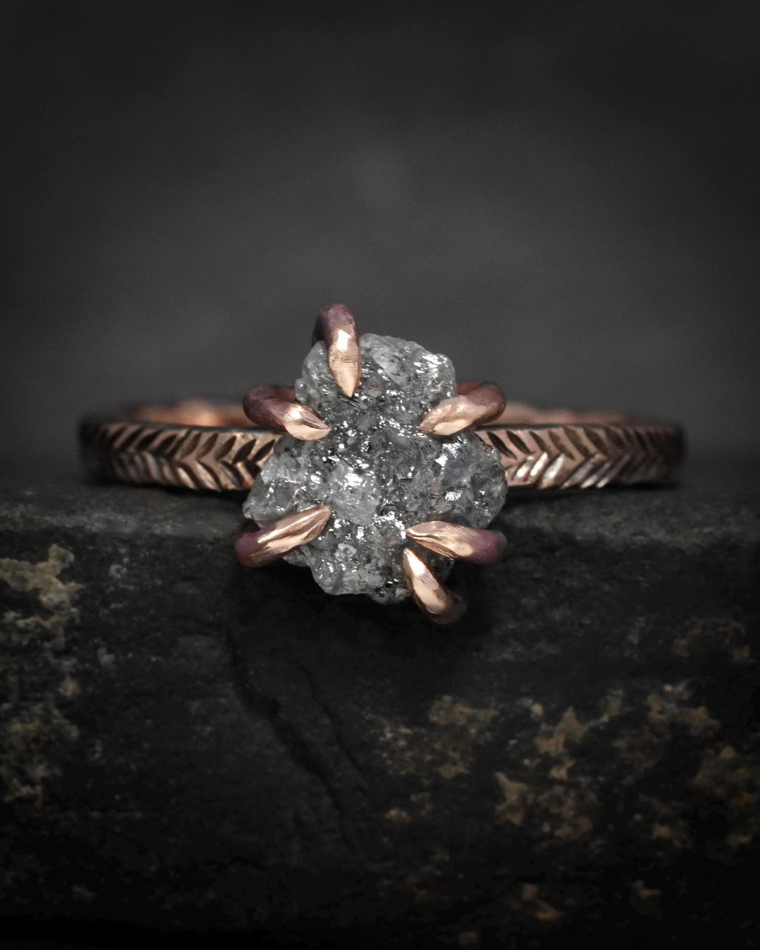 Raw Gray Diamond Engagement Ring