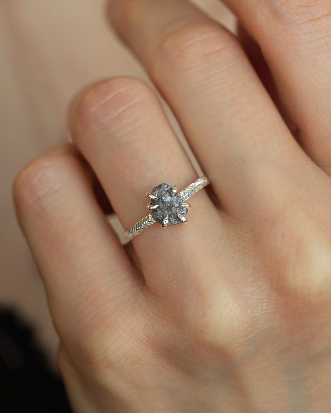Raw Gray Diamond Engagement Ring