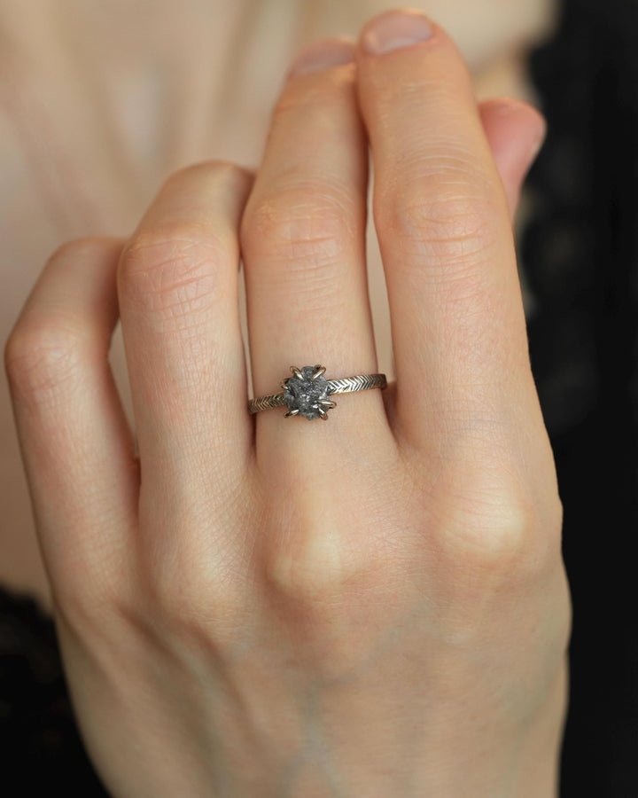 Raw Gray Diamond Engagement Ring