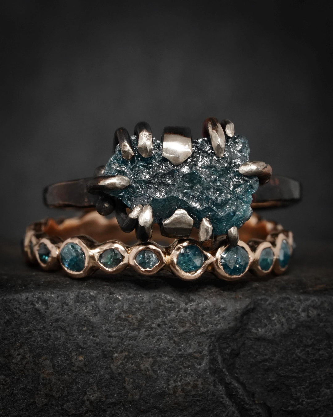 Raw Blue Diamond Crystal Ring