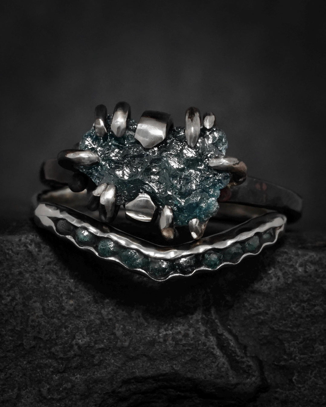 Raw Blue Diamond Crystal Ring