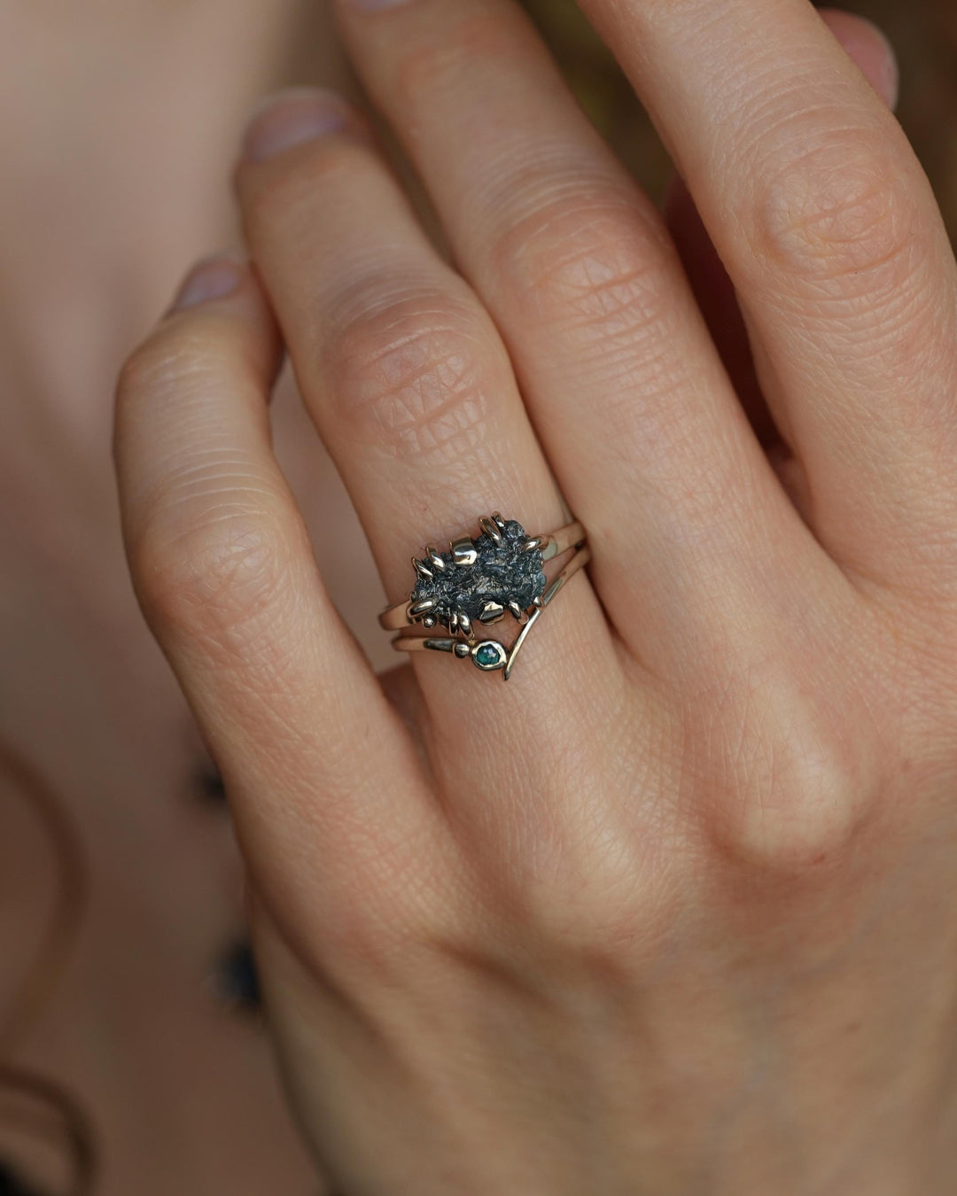 Raw Blue Diamond Crystal Ring