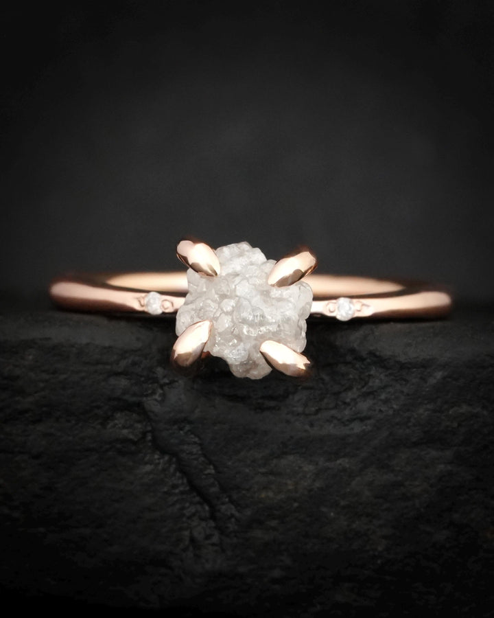 1 Carat Raw White Diamond Engagement Ring