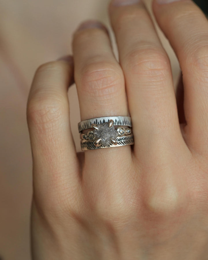 Gold Raw and Cut 5 Grey Diamond Engagement Ring