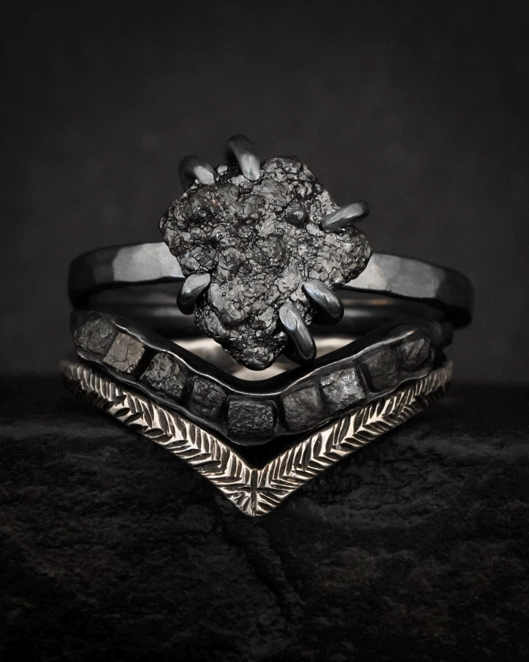 Black Silver Raw Diamond Ring