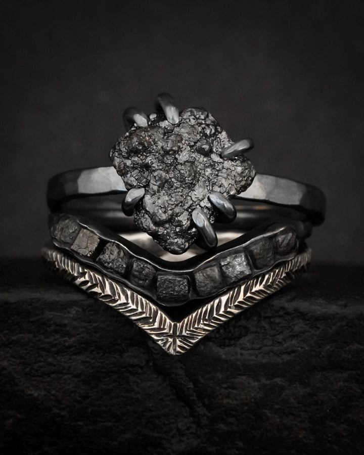 Black Silver Raw Diamond Ring