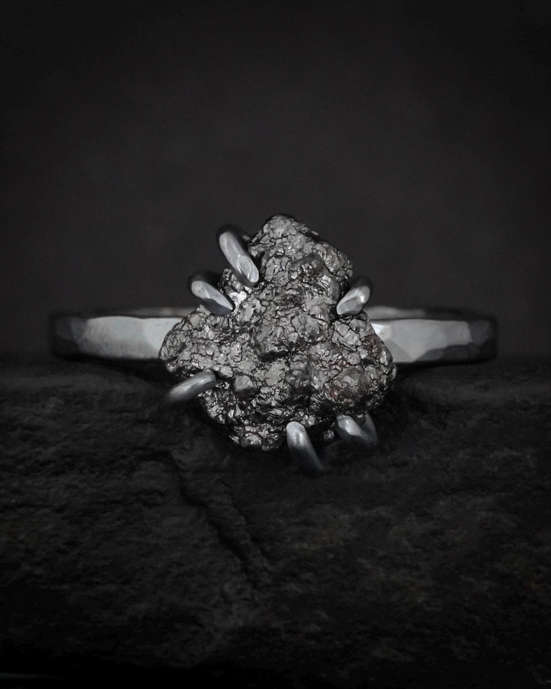 Black Silver Raw Diamond Ring