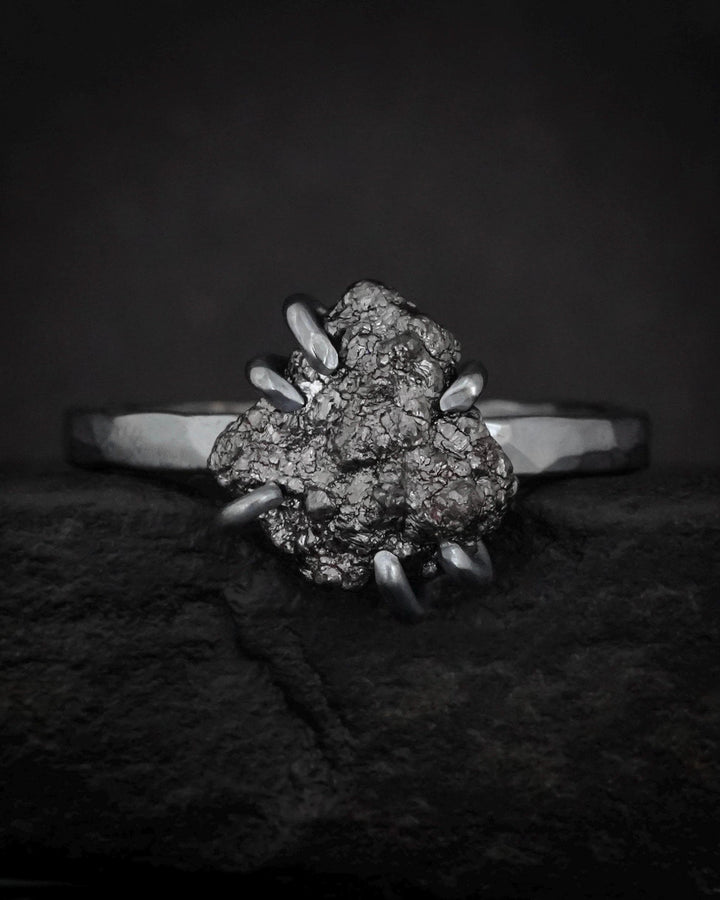 Black Silver Raw Diamond Ring