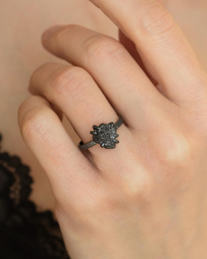 Black Silver Raw Diamond Ring
