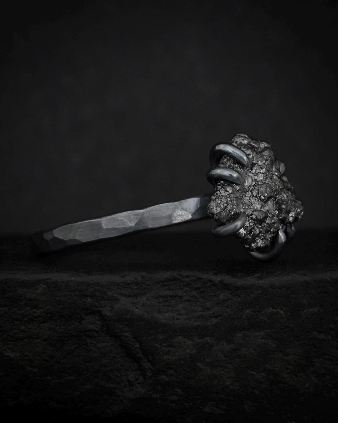 Black Silver Raw Diamond Ring