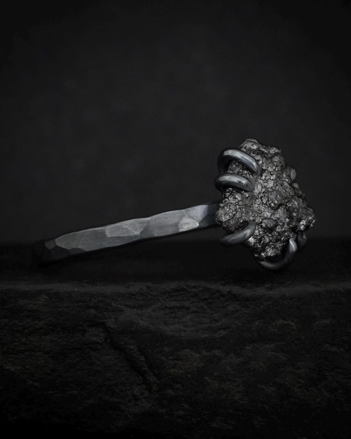 Black Silver Raw Diamond Ring