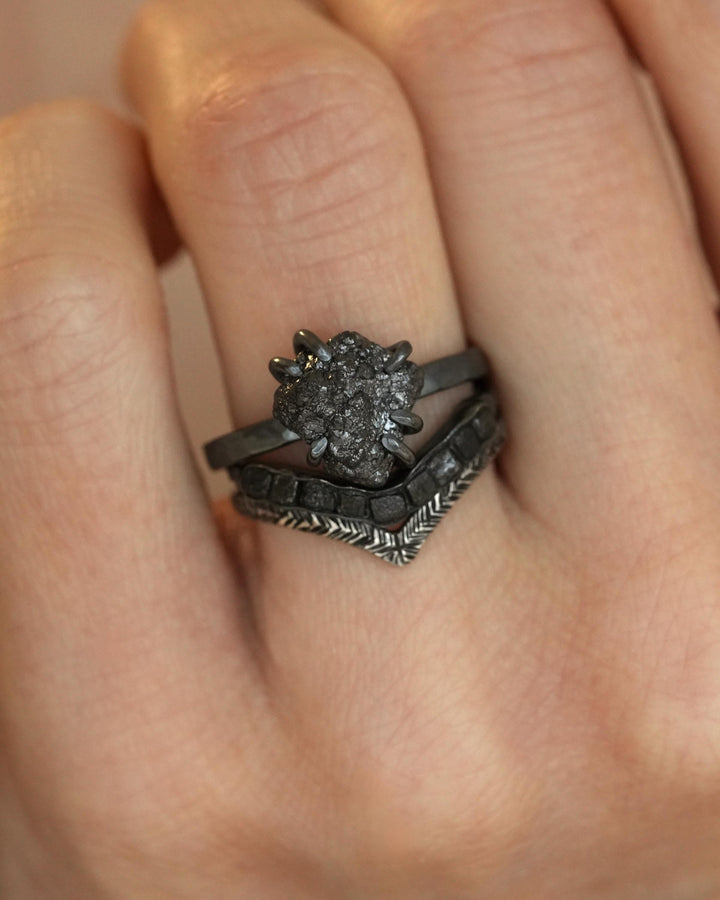 Black Silver Raw Diamond Ring