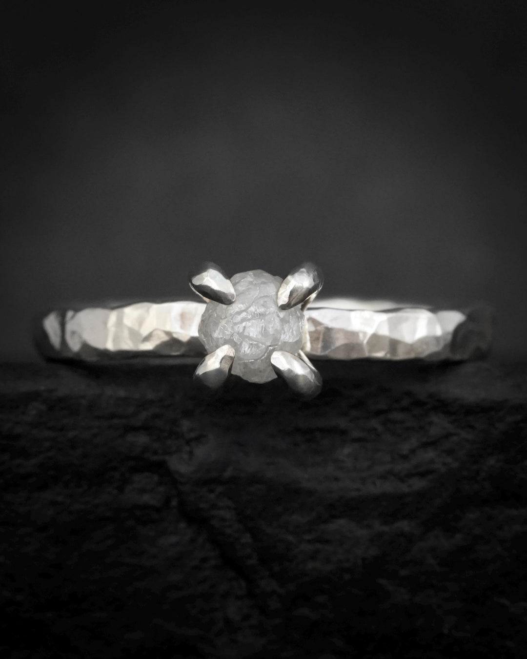 Round Raw Diamond Engagement Ring