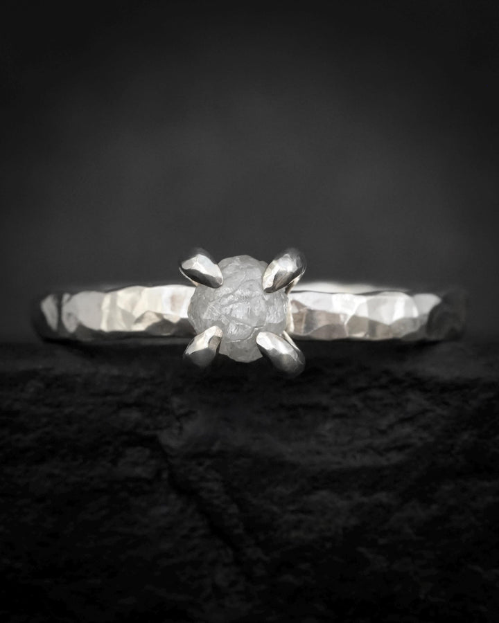 Round Raw Diamond Engagement Ring