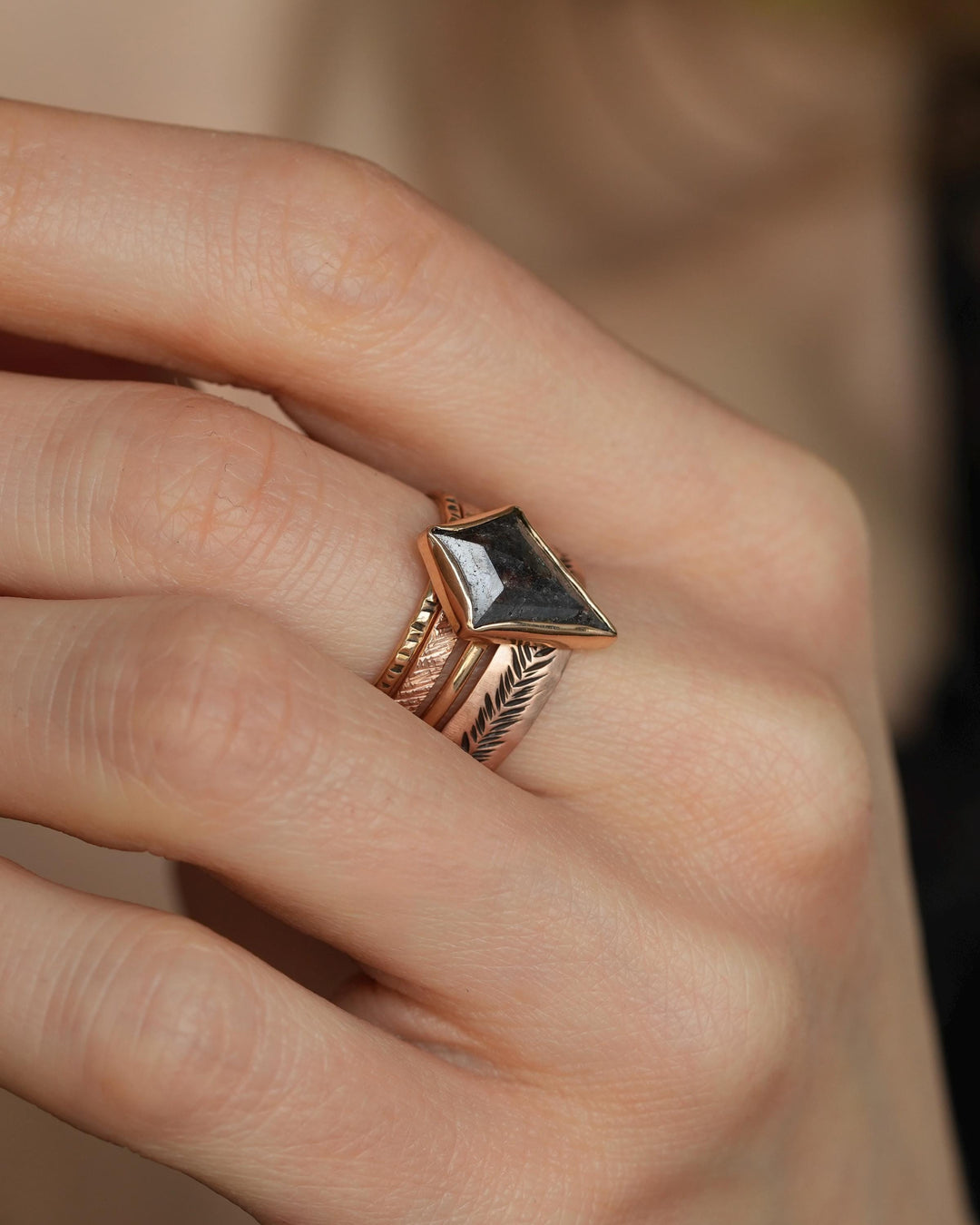 Salt and Pepper Kite Diamond Ring