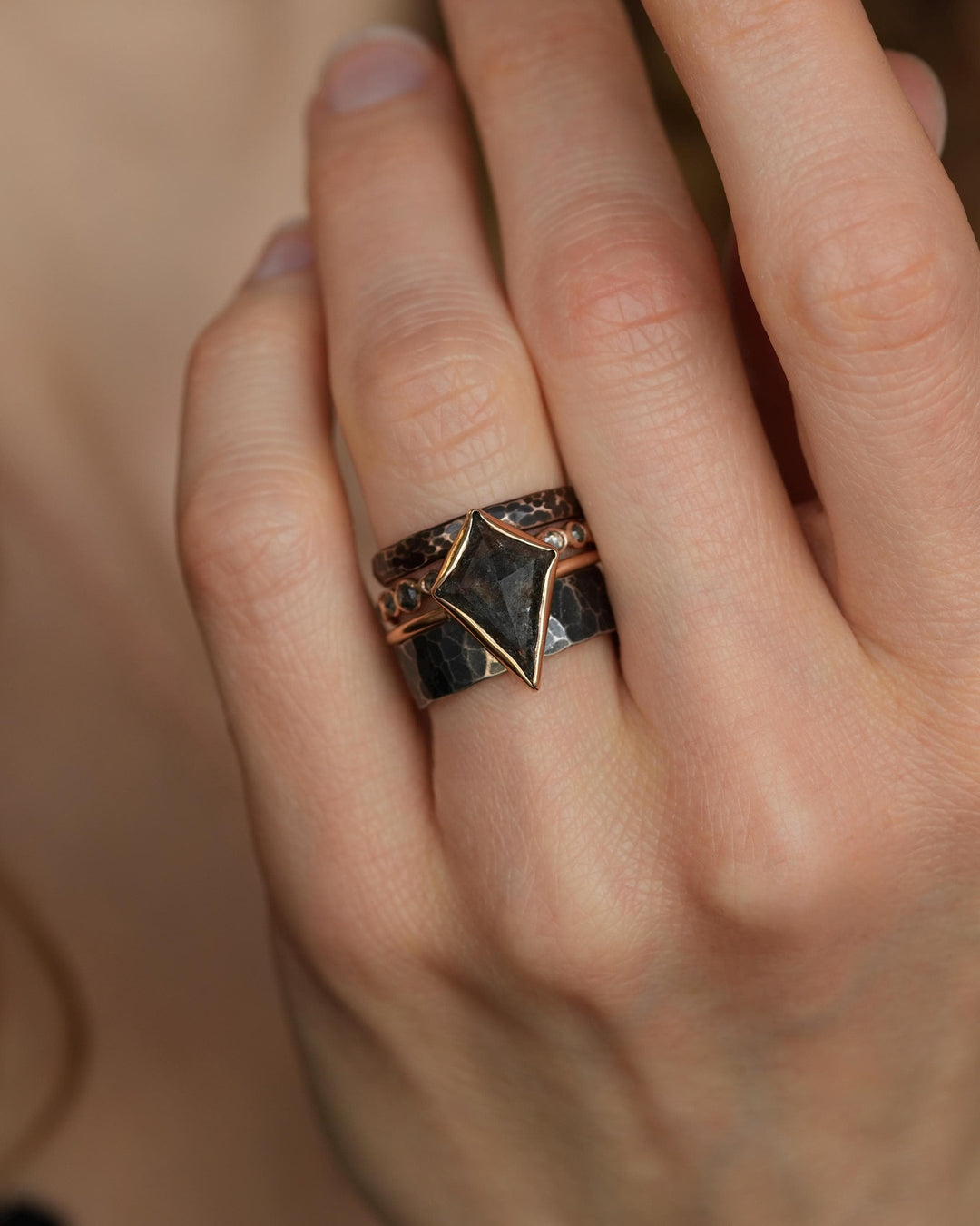 Salt and Pepper Kite Diamond Ring