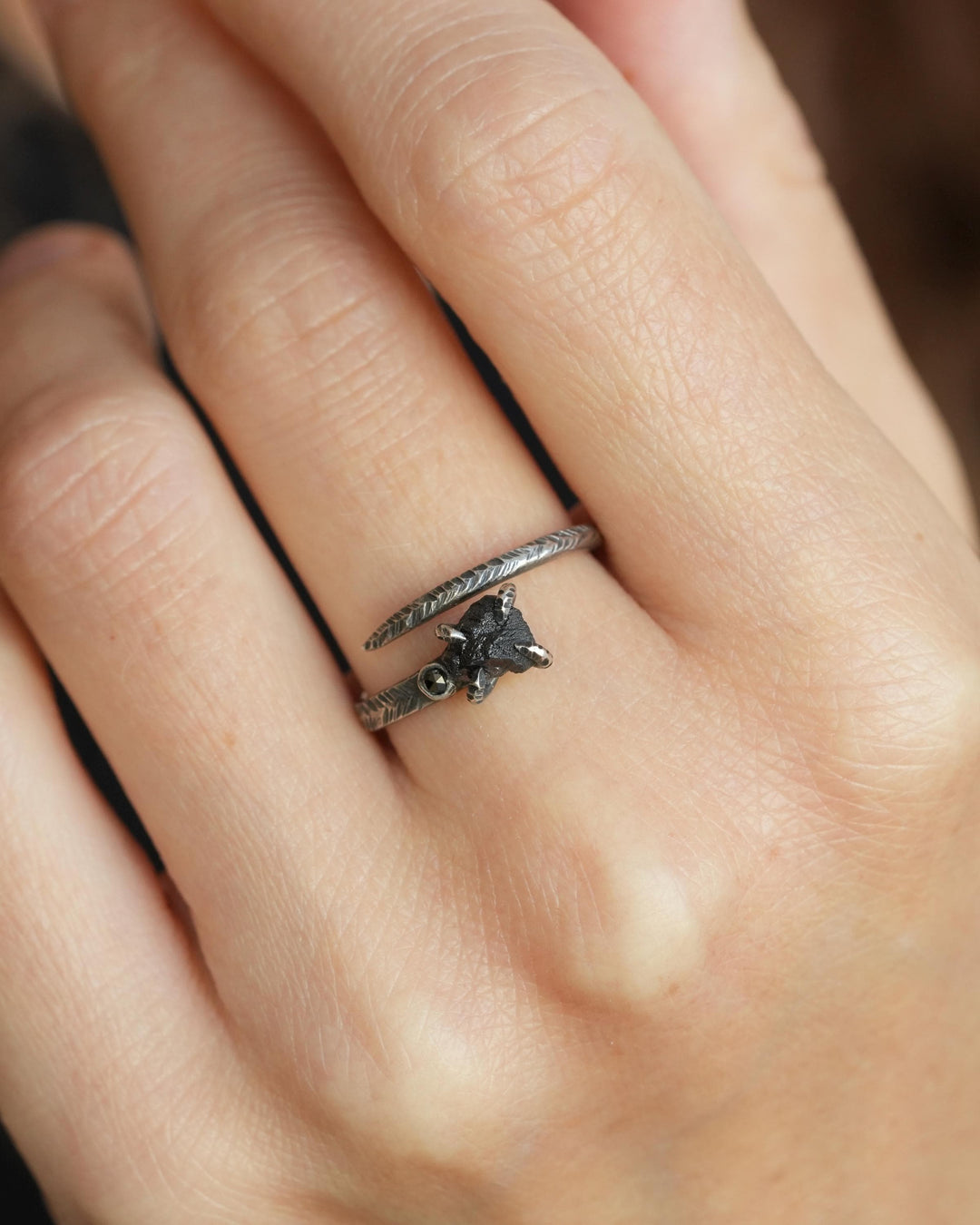Adjustable Raw Black Diamond Ring