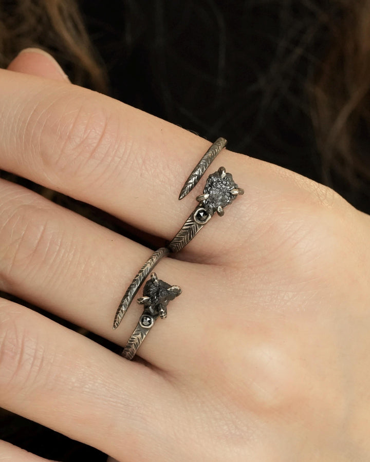 Adjustable Raw Black Diamond Ring