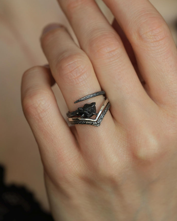 Adjustable Raw Black Diamond Ring