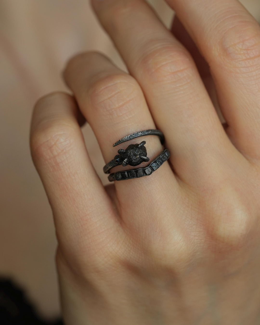 Adjustable Raw Black Diamond Ring