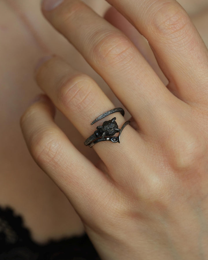 Adjustable Raw Black Diamond Ring
