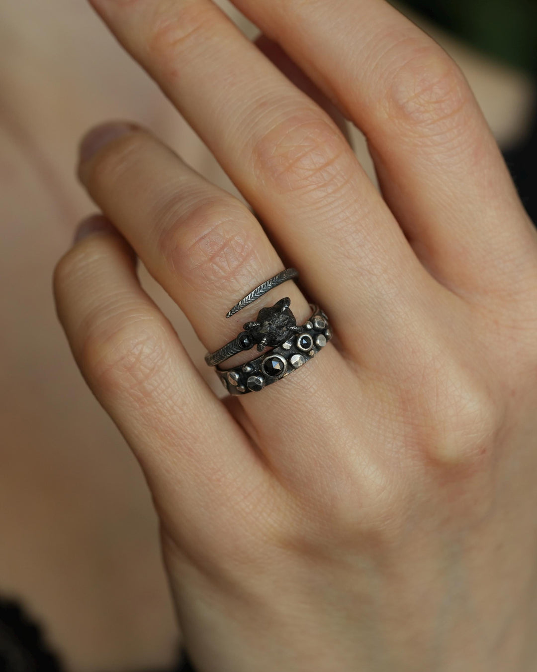 Adjustable Raw Black Diamond Ring