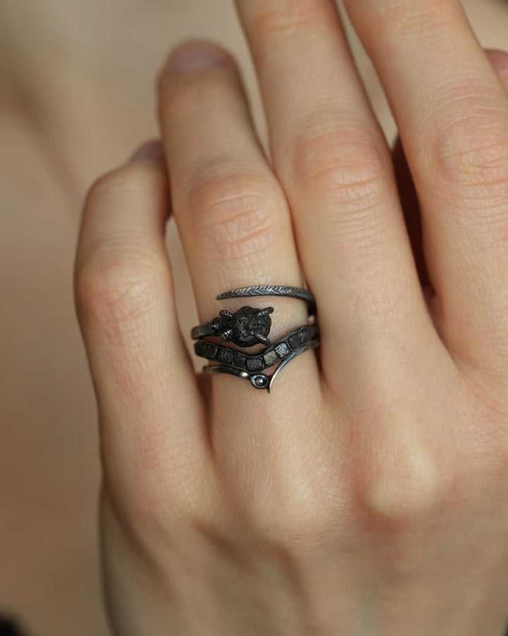 Adjustable Raw Black Diamond Ring