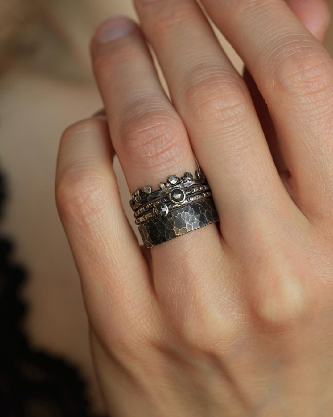 Round Salt and Pepper Diamond Ring