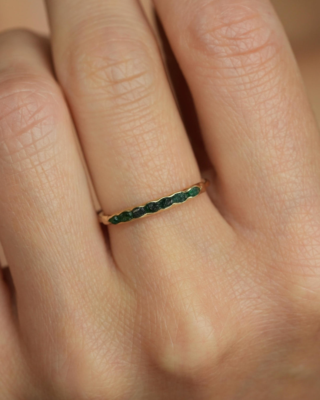 Slim Raw Emerald Band Ring