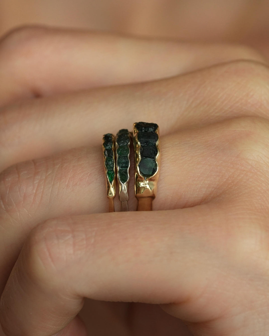 Wide Raw Emerald Band Ring