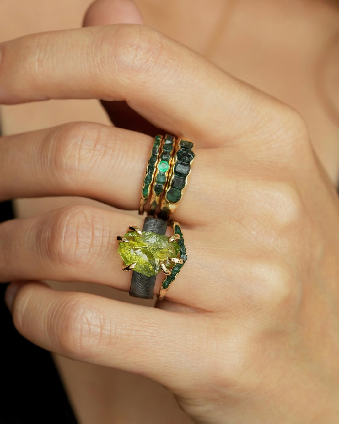 Wide Raw Emerald Band Ring