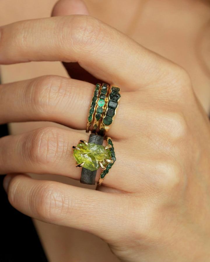 Wide Raw Emerald Band Ring