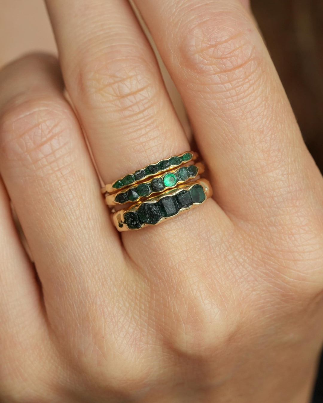 Wide Raw Emerald Band Ring