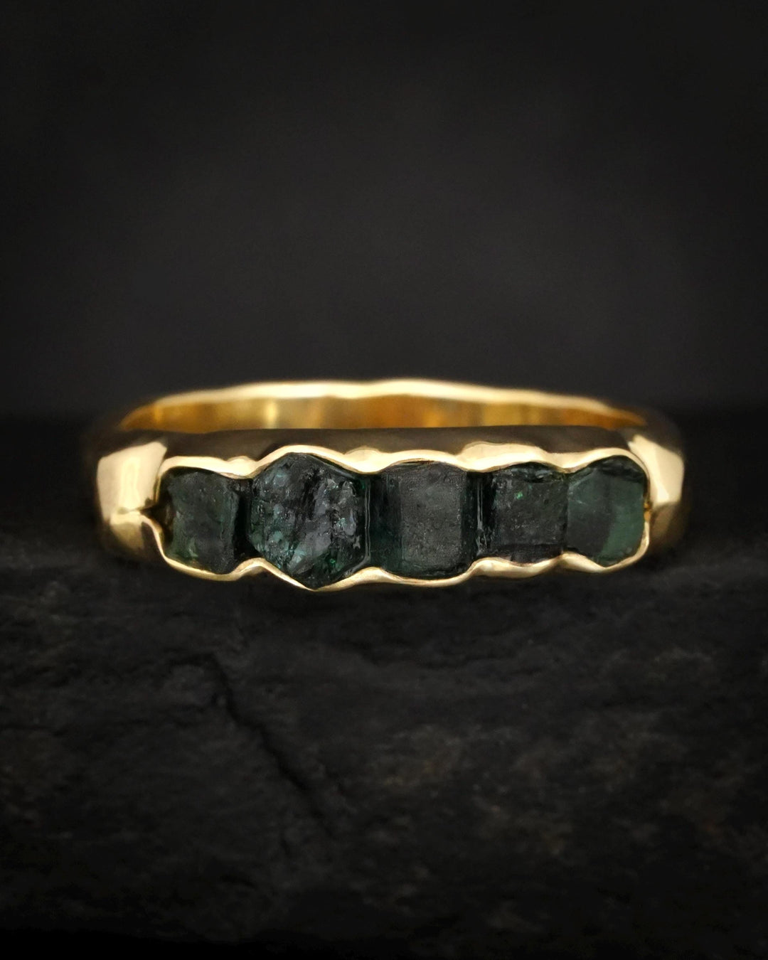 Wide Raw Emerald Band Ring