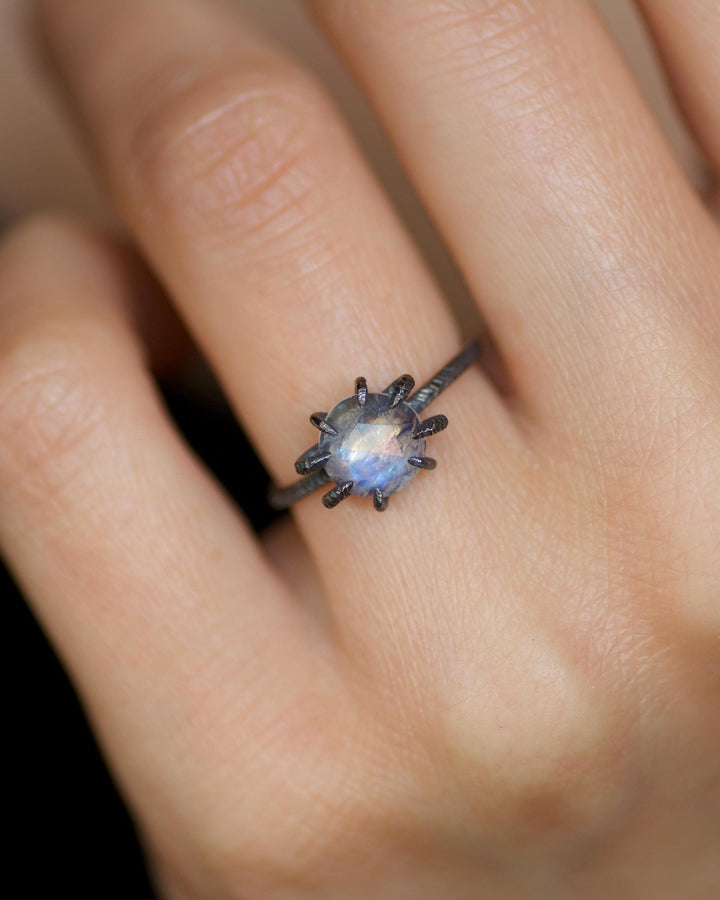 Round Rainbow Moonstone Statement Ring