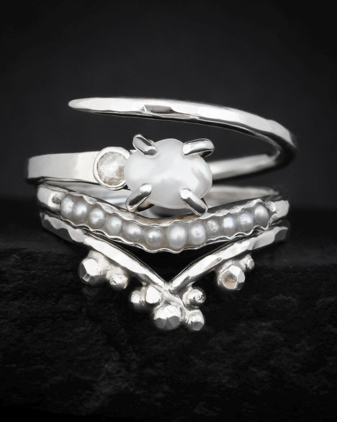 White Freshwater Pearl Wave Ring