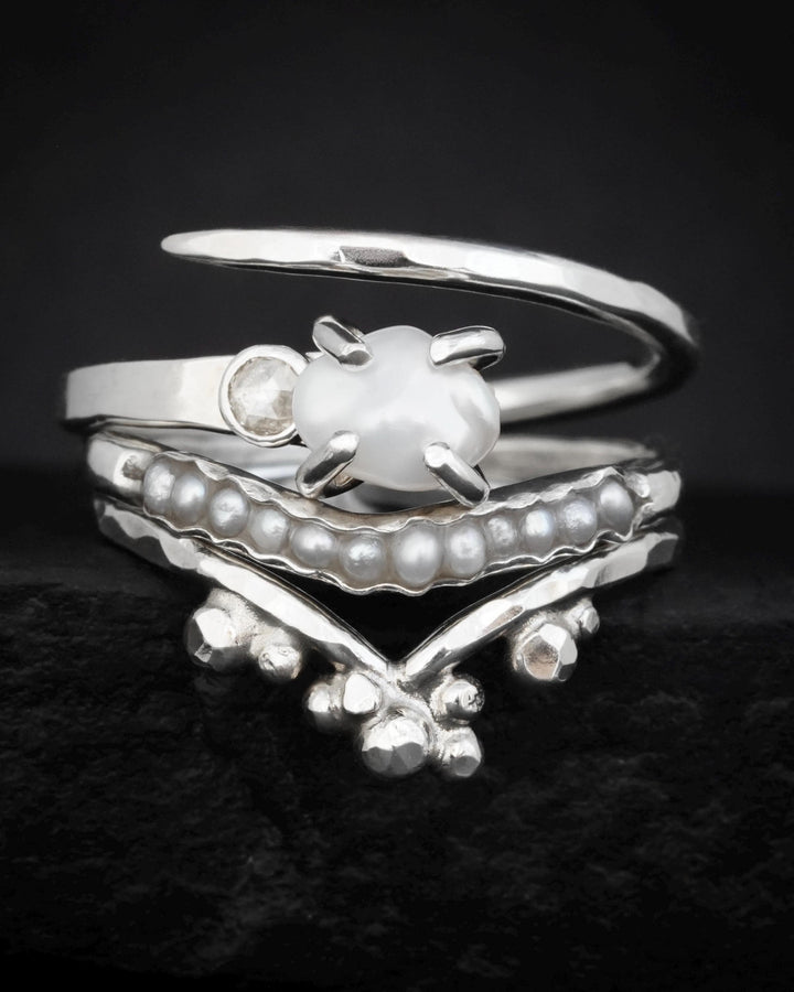 White Freshwater Pearl Wave Ring