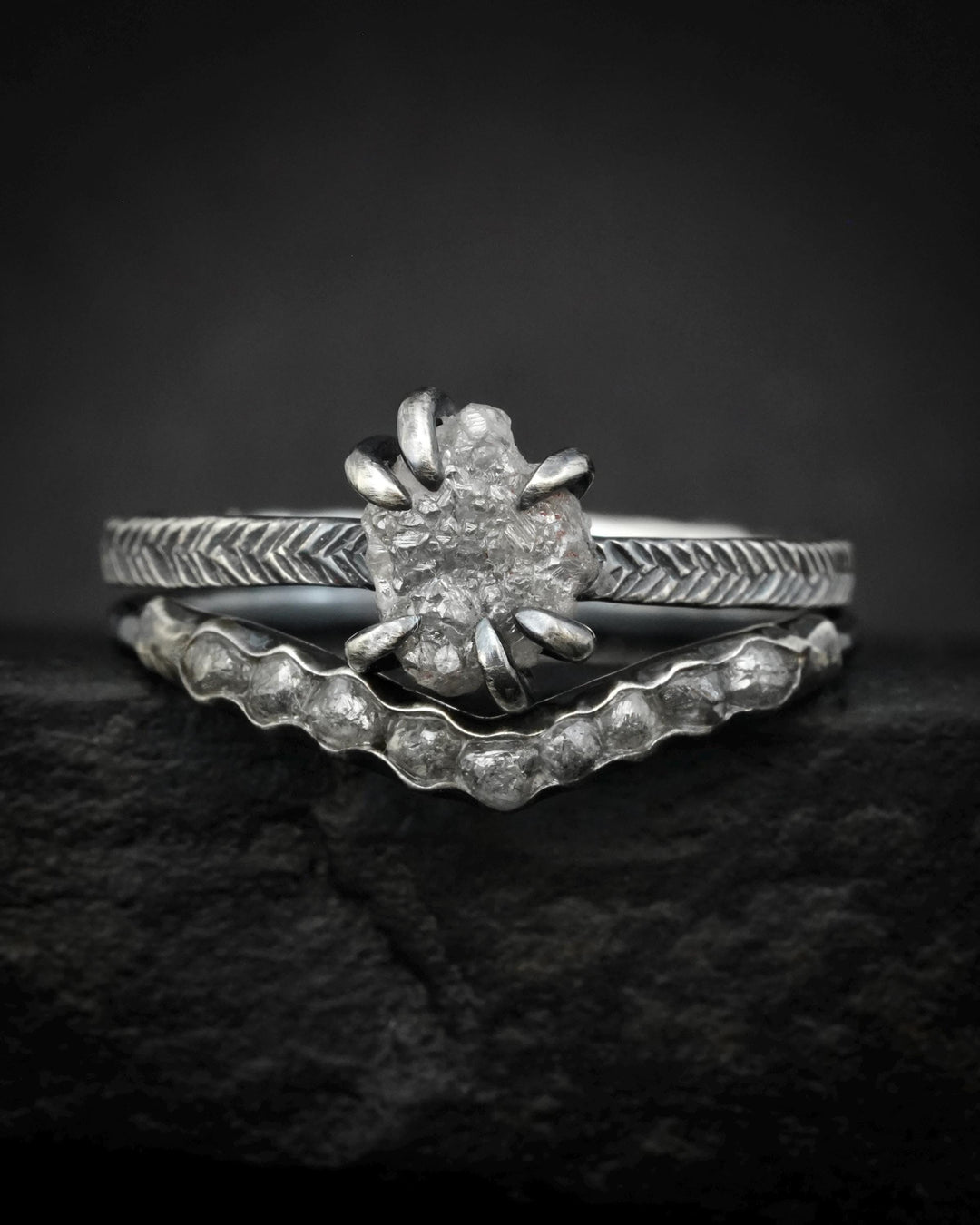 Raw Grey Diamond Wave Ring