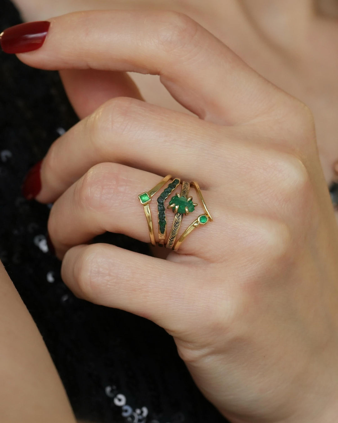 Gold Raw Emerald Wave Ring