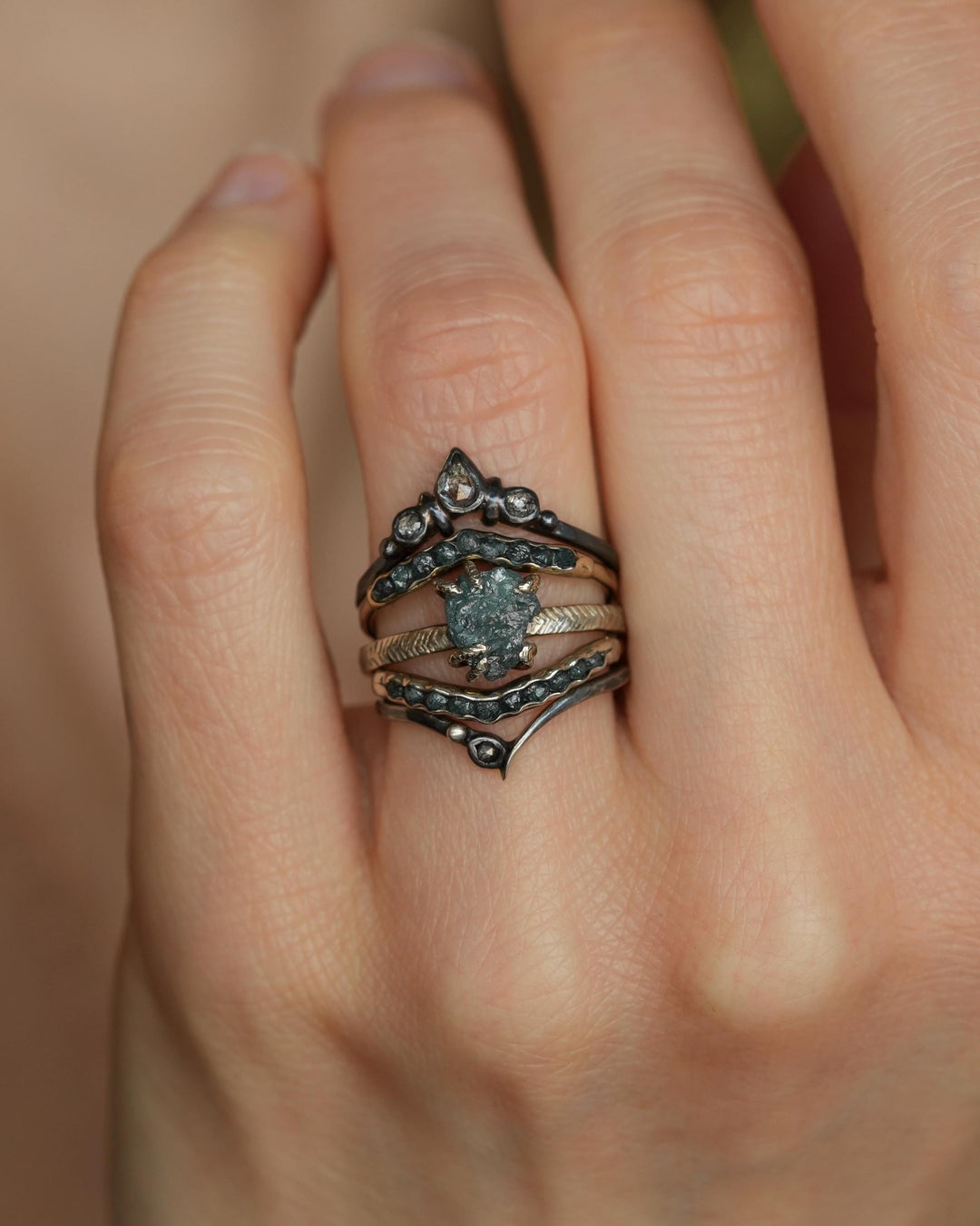 Raw Blue Diamond Wave Ring